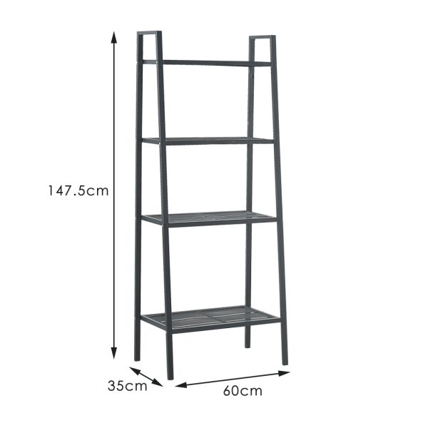 4 Tier Ladder Shelf Unit Bookshelf Bookcase Book Storage Display Rack Stand – Black