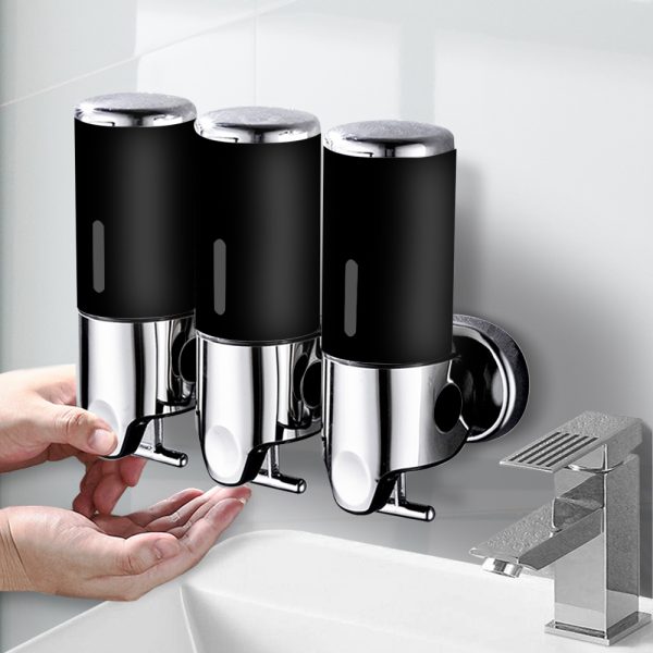 3 Bottles Bathroom Shower Soap Shampoo Gel Dispenser Pump Wall 1500ml – Black