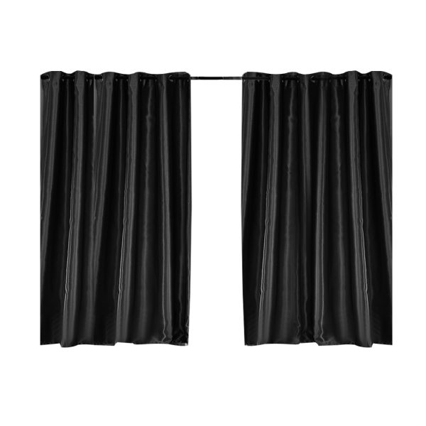 2X Blockout Curtains Blackout Curtain Bedroom Window Eyelet – 140 x 230 cm, Black