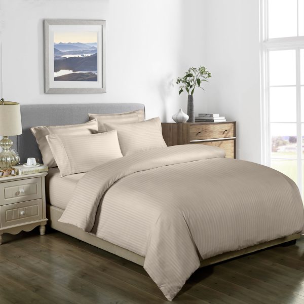Royal Comfort 1000TC 3 Piece Striped Blended Bamboo Quilt Cover Set – QUEEN, Sand