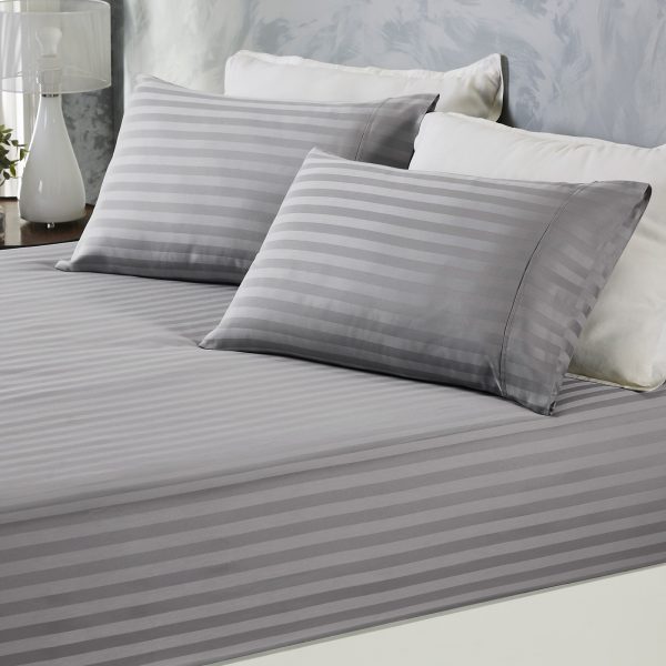 Royal Comfort Damask Stripe Cotton Blend 3-Piece Sheet Set – KING, Charcoal and Grey