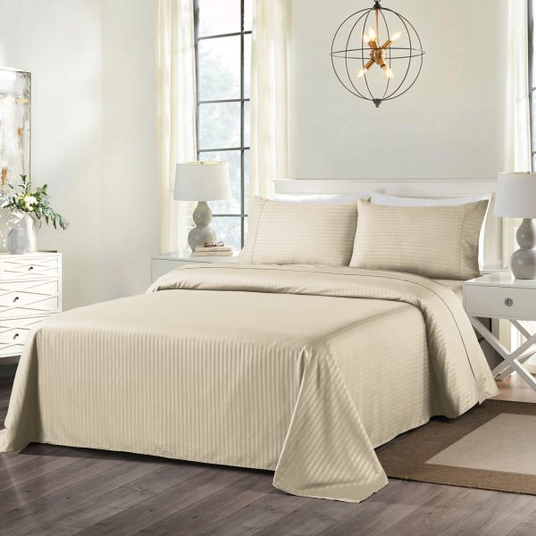 Royal Comfort Blended Bamboo Sheet Set with Stripes – QUEEN, Sand