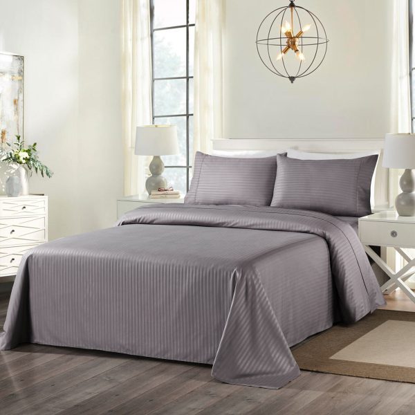 Royal Comfort Blended Bamboo Sheet Set with Stripes – QUEEN, Sand