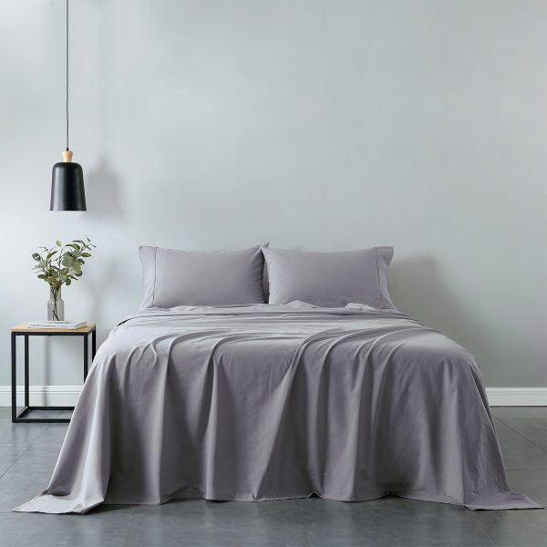 Royal Comfort Vintage Washed 100 % Cotton Sheet Set – KING, Grey