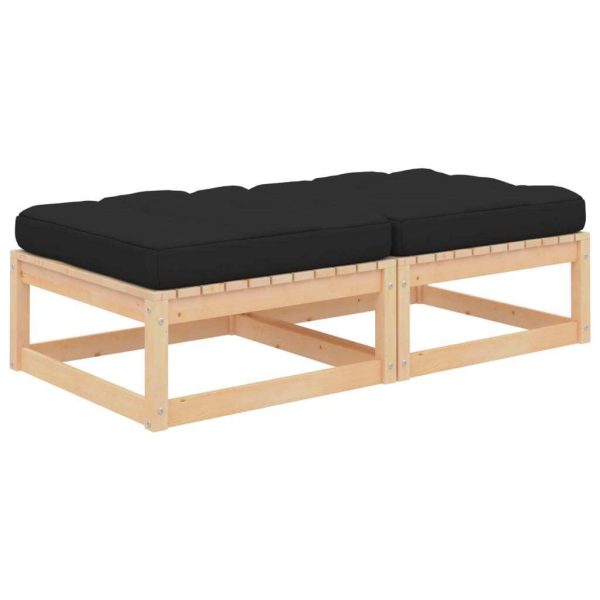 Garden Footstool with Cushion Solid Pinewood – Black, 1