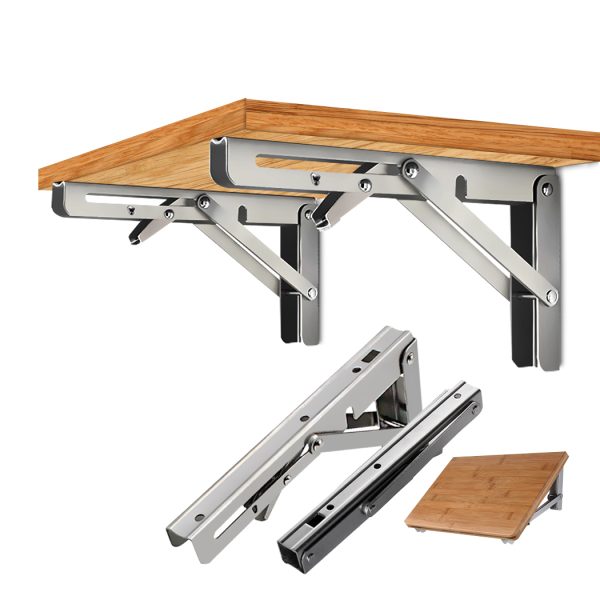2Pcs Folding Table Bracket Stainless Steel Triangle 150KG Wall Shelf Bench – 300 mm