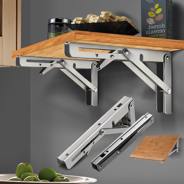 2Pcs Folding Table Bracket Stainless Steel Triangle 150KG Wall Shelf Bench – 350 mm