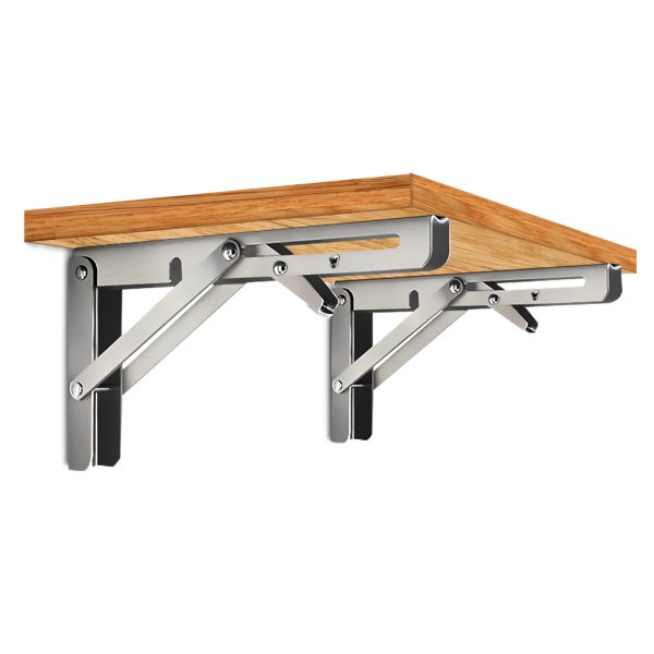 2Pcs Folding Table Bracket Stainless Steel Triangle 150KG Wall Shelf Bench – 450 mm