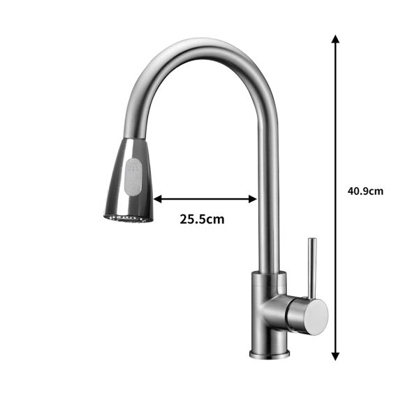 Kitchen Faucet Extender Tap Pull Out Brass Mixer Taps Sink Vanity Swivel WELS – Silver