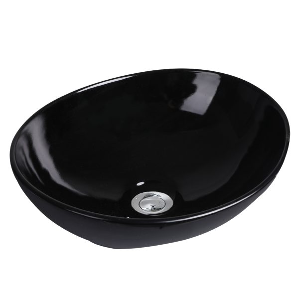 Wash Basin Oval Ceramic Hand Bowl Bathroom Sink Vanity Above Counter Black – High Gloss Finish