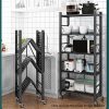 Steel Foldable Display Stand Multi-Functional Shelves Portable Storage Organizer with Wheels