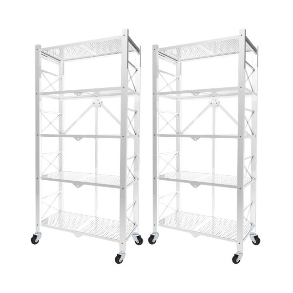 Steel Foldable Display Stand Multi-Functional Shelves Portable Storage Organizer with Wheels