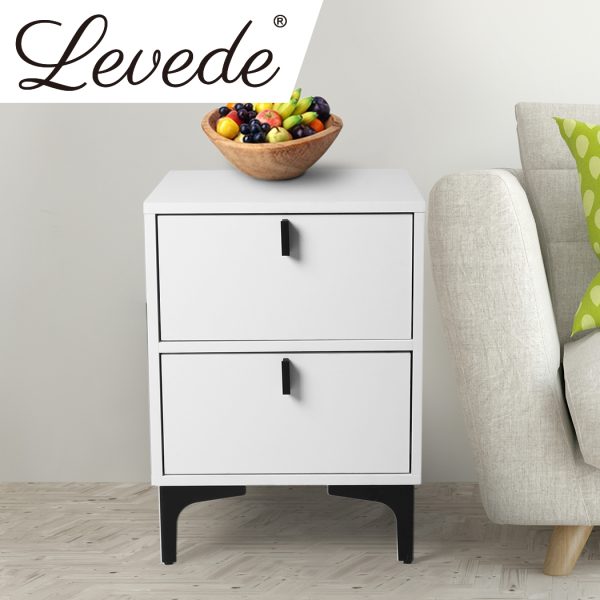 Garah Bedside Tables Side Table Bedroom Nightstand 2 Drawers Storage Cabinet – White