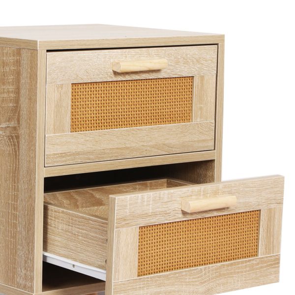 Tarrytown Bedside Tables Rattan Wood Drawers Nightstand Storage Cabinet Bedroom