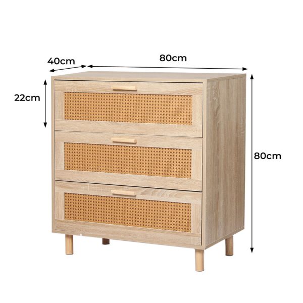Storage Cabinet Rattan Dresser Chest of Drawers Tallboy Wooden 3 Drawers