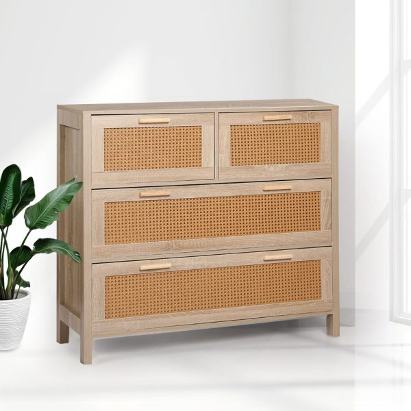 Storage Cabinet Rattan Dresser Chest of Drawers Tallboy Wooden 4 Drawers