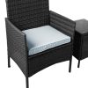 Outdoor Furniture Set Patio Garden 3 Pcs Chair Table Rattan Wicker Cushion Seat – Black