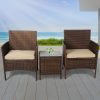 Outdoor Furniture Set Patio Garden 3 Pcs Chair Table Rattan Wicker Cushion Seat – Brown