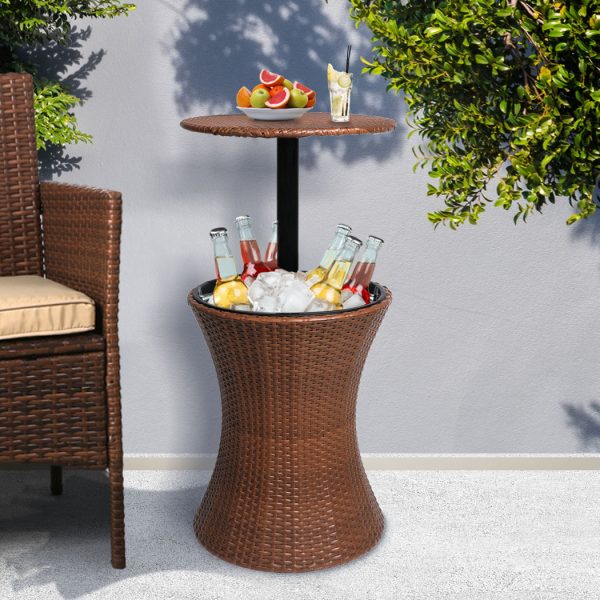Cooler Ice Bucket Table Bar Outdoor Setting Furniture Patio Pool Storage Box – Brown