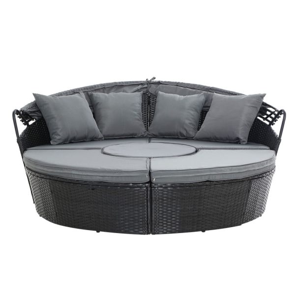 Outdoor Lounge Setting Sofa Patio Furniture Wicker Garden Rattan Set Day Bed – Grey and Black