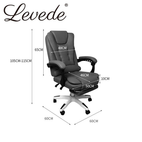 Gaming Chair Office Computer Seat Racing PU Leather Executive – Grey, With Footrest