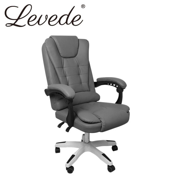 Gaming Chair Office Computer Seat Racing PU Leather Executive – Grey, Without Footrest