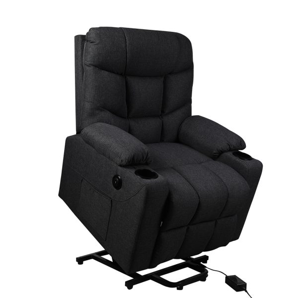 Recliner Chair Electric Lift Chair Armchair Lounge Fabric Sofa USB Charge – Black