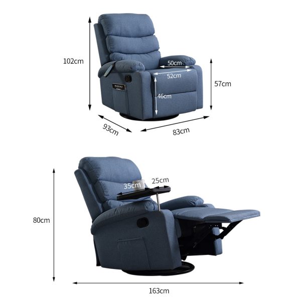 Massage Chair Recliner Chairs Heated Lounge Sofa Armchair 360 Swivel – Blue