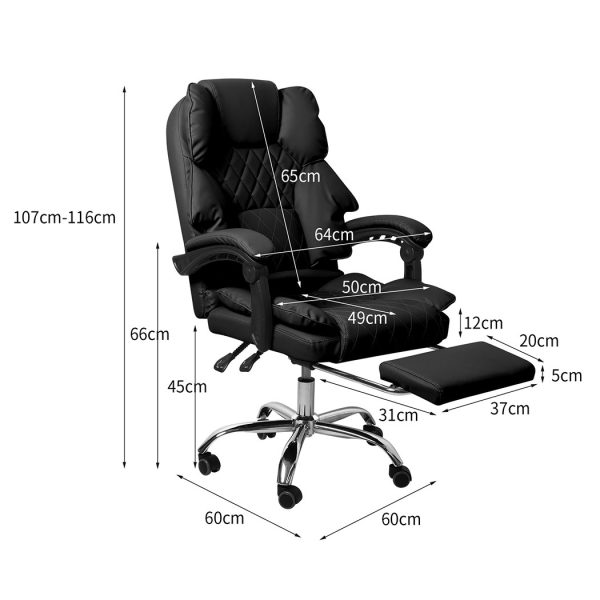 Gaming Chair Office Computer Seat Racing PU Leather Executive – Black, With Footrest