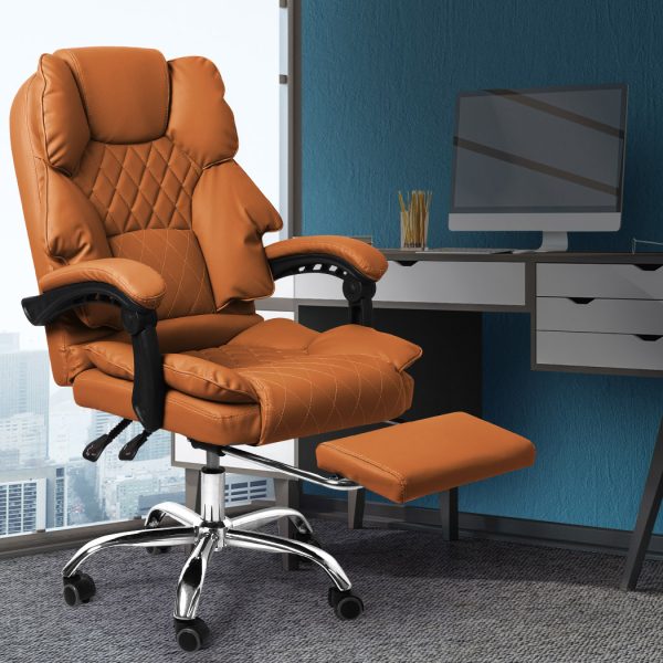Gaming Chair Office Computer Seat Racing PU Leather Executive – Brown, With Footrest