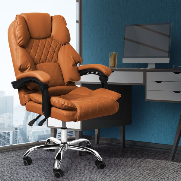Gaming Chair Office Computer Seat Racing PU Leather Executive – Brown, Without Footrest