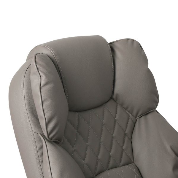 Gaming Chair Office Computer Seat Racing PU Leather Executive – Grey, With Footrest