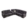 Rutherglen 5 Seater Corner Couch Velvet Grey Fabric Recliner Sofa Lounge Set with Quilted Back Cushions