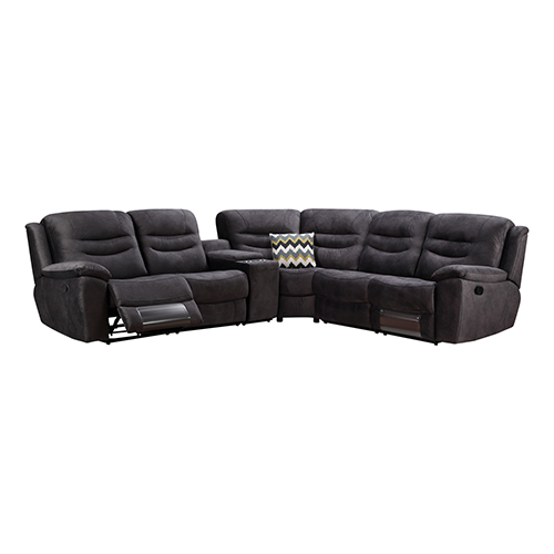 Rutherglen 5 Seater Corner Couch Velvet Grey Fabric Recliner Sofa Lounge Set with Quilted Back Cushions