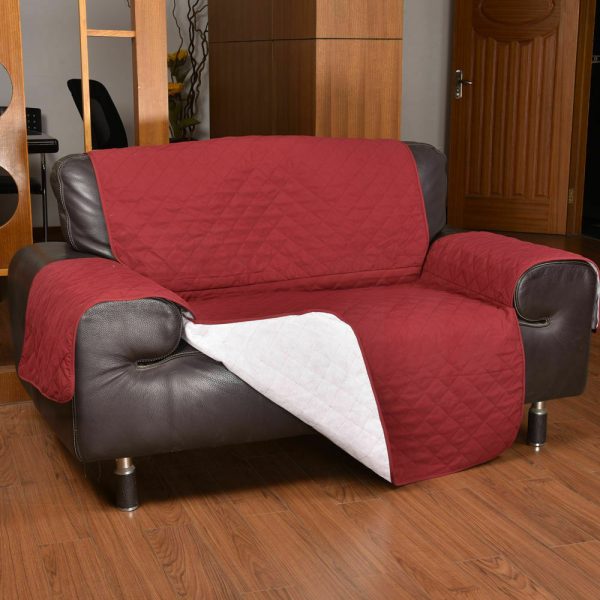 1 Seater Sofa Covers Quilted Couch Lounge Protectors Slipcovers – Burgundy