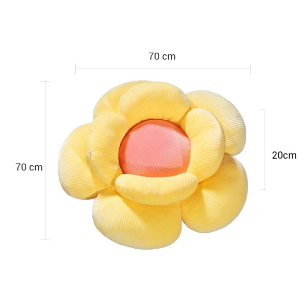 2X  Yellow Double Flower Shape Cushion Soft Bedside Floor Plush Pillow Home Decor