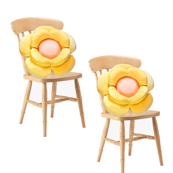 2X  Yellow Double Flower Shape Cushion Soft Bedside Floor Plush Pillow Home Decor