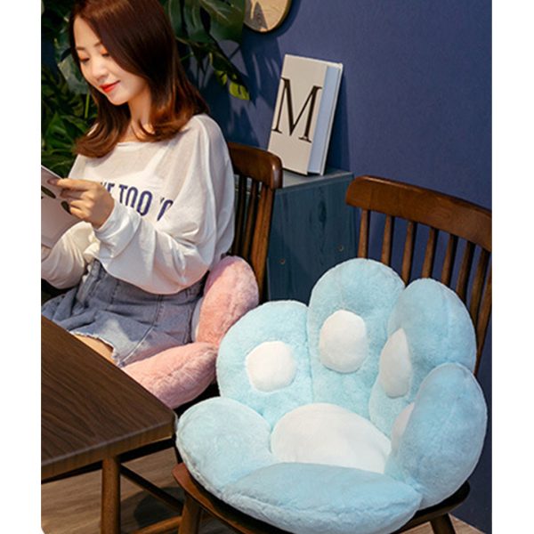 2X Blue Paw Shape Cushion Warm Lazy Sofa Decorative Pillow Backseat Plush Mat Home Decor