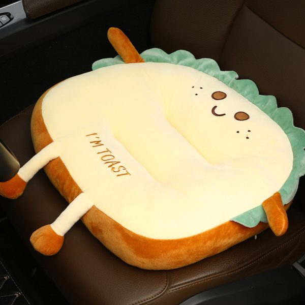 2X Cute Face Toast Bread Cushion Stuffed Car Seat Plush Cartoon Back Support Pillow Home Decor