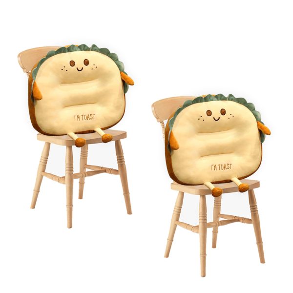 2X Cute Face Toast Bread Cushion Stuffed Car Seat Plush Cartoon Back Support Pillow Home Decor