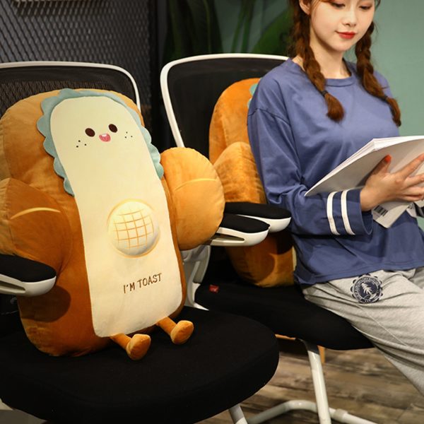 Happy Face Toast Bread Cushion Stuffed Car Seat Plush Cartoon Back Support Pillow Home Decor