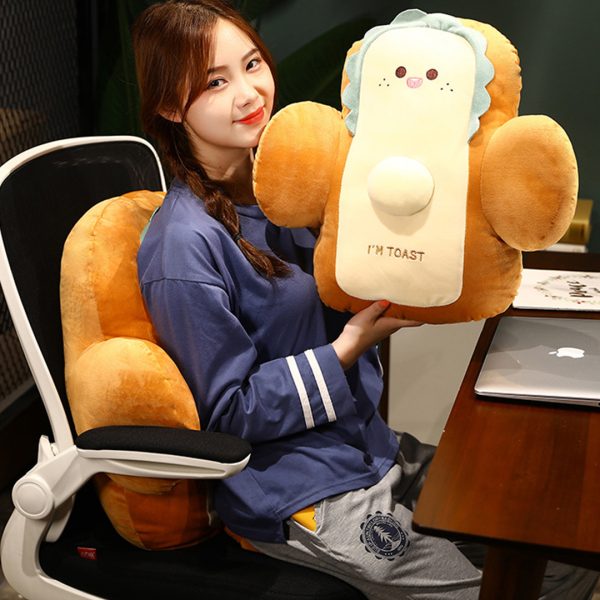 Happy Face Toast Bread Cushion Stuffed Car Seat Plush Cartoon Back Support Pillow Home Decor