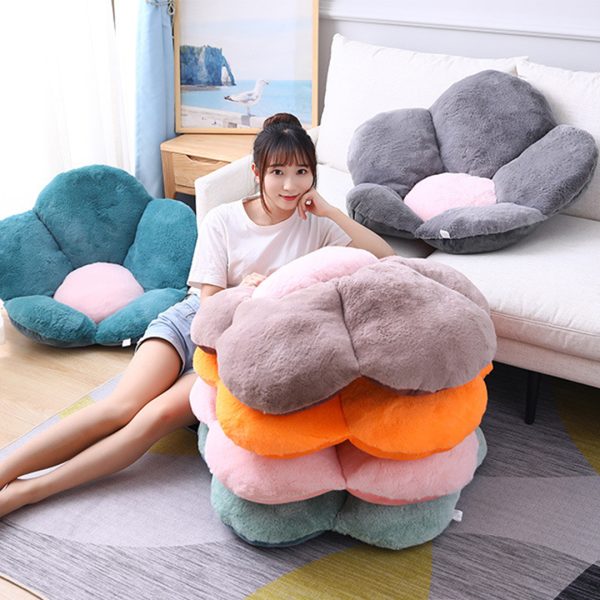 2X Orange Whimsical Big Flower Shape Cushion Soft Leaning Bedside Pad Floor Plush Pillow Home Decor