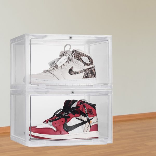 Premium Sneaker Display Case Shoe Storage Box Clear Plastic Magnetic Stackable