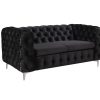 Clydebank Sofa Classic Button Tufted Lounge in Black Velvet Fabric with Metal Legs – 2 Seater