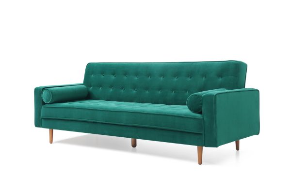 Tiburon Sofa Bed 3 Seater Button Tufted Lounge Set for Living Room Couch in Velvet – Green