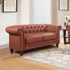 Prunedale Brown Sofa Lounge Chesterfireld Style Button Tufted in Faux Leather – 2 Seater