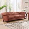 Prunedale Brown Sofa Lounge Chesterfireld Style Button Tufted in Faux Leather – 3 Seater