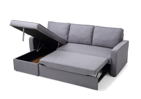 Haddam 2 Seater Sofa Bed with pull Out Storage Corner Chaise Lounge Set in Grey