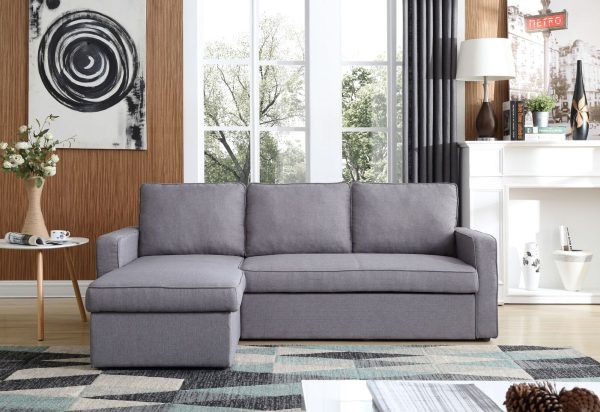 Haddam 2 Seater Sofa Bed with pull Out Storage Corner Chaise Lounge Set in Grey